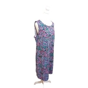 Talbots sleeveless multicolor midi floral paisley pastel dress scalloped neck L